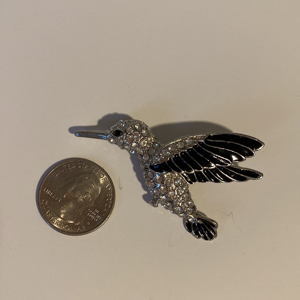 Vintage Enamel and Rhinestone Hummingbird Brooch - Picture 3 of 4